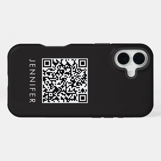 Modern Minimalist Black Executive QR Code Monogram iPhoneケース (裏面横)