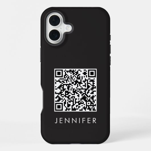 Modern Minimalist Black Executive QR Code Monogram iPhoneケース (裏面)