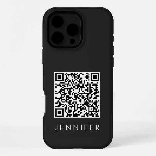 Modern Minimalist Black Executive QR Code Monogram iPhoneケース (裏面)
