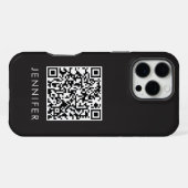 Modern Minimalist Black Executive QR Code Monogram iPhoneケース (裏面横)