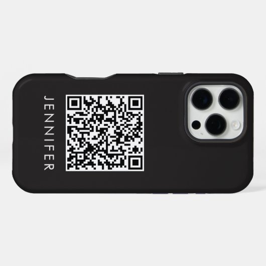 Modern Minimalist Black Executive QR Code Monogram iPhoneケース (裏面横)