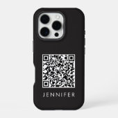 Modern Minimalist Black Executive QR Code Monogram iPhoneケース (裏面)