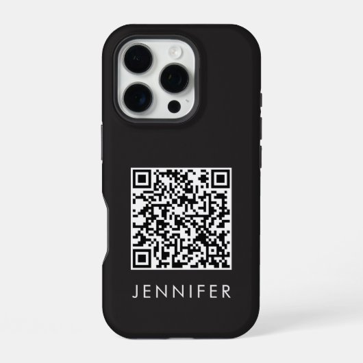 Modern Minimalist Black Executive QR Code Monogram iPhoneケース (裏面)