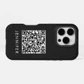 Modern Minimalist Black Executive QR Code Monogram iPhoneケース (裏面横)
