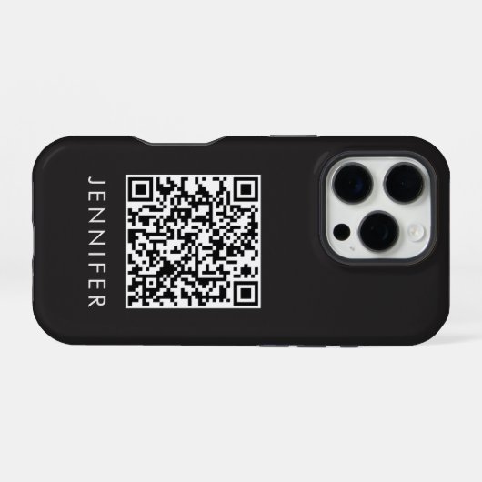 Modern Minimalist Black Executive QR Code Monogram iPhoneケース (裏面横)