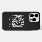 Modern Minimalist Black Executive QR Code Monogram iPhoneケース (裏面横)