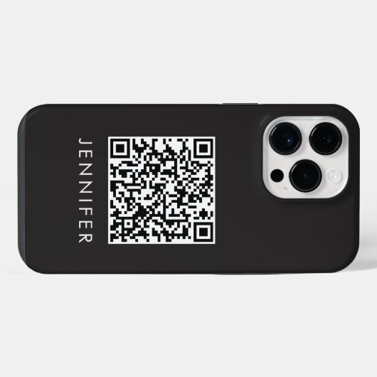 Modern Minimalist Black Executive QR Code Monogram iPhoneケース (裏面横)