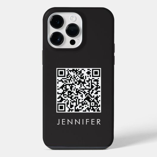 Modern Minimalist Black Executive QR Code Monogram iPhoneケース (裏面)