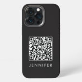 Modern Minimalist Black Executive QR Code Monogram iPhoneケース (裏面)
