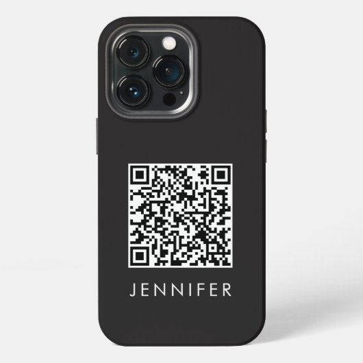 Modern Minimalist Black Executive QR Code Monogram iPhoneケース (裏面)