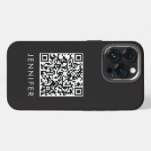 Modern Minimalist Black Executive QR Code Monogram iPhoneケース (裏面横)