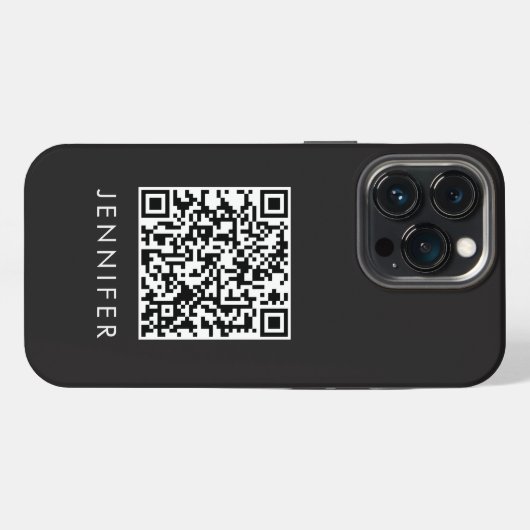 Modern Minimalist Black Executive QR Code Monogram iPhoneケース (裏面横)