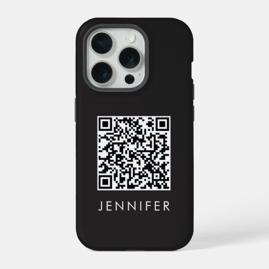 Modern Minimalist Black Executive QR Code Monogram iPhoneケース (裏面)