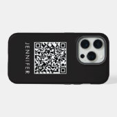 Modern Minimalist Black Executive QR Code Monogram iPhoneケース (裏面横)
