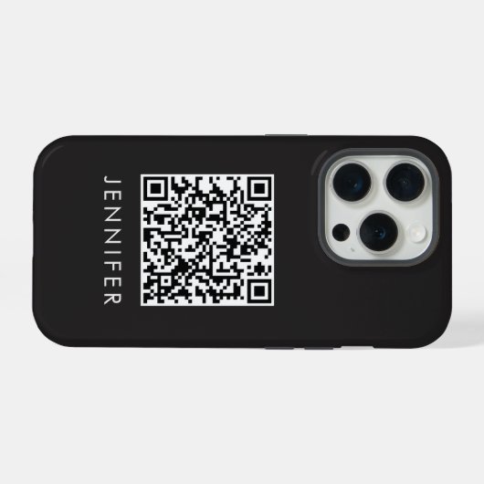Modern Minimalist Black Executive QR Code Monogram iPhoneケース (裏面横)