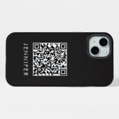 Modern Minimalist Black Executive QR Code Monogram iPhoneケース (裏面横)