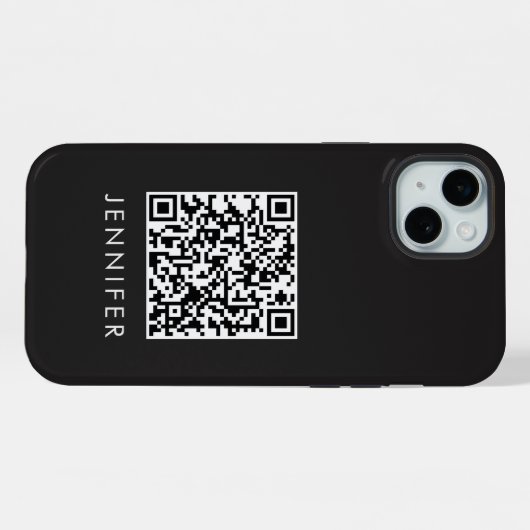 Modern Minimalist Black Executive QR Code Monogram iPhoneケース (裏面横)