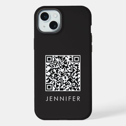Modern Minimalist Black Executive QR Code Monogram iPhoneケース (裏面)