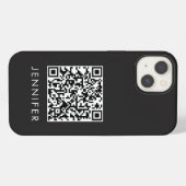 Modern Minimalist Black Executive QR Code Monogram iPhoneケース (裏面横)