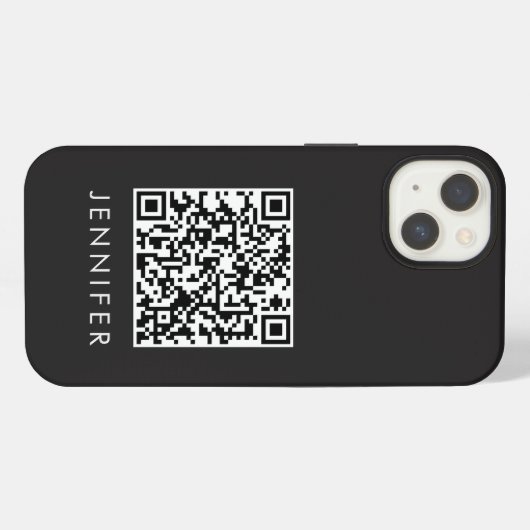 Modern Minimalist Black Executive QR Code Monogram iPhoneケース (裏面横)