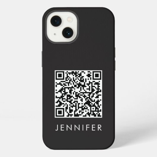 Modern Minimalist Black Executive QR Code Monogram iPhoneケース (裏面)
