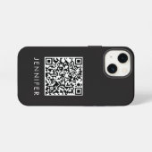 Modern Minimalist Black Executive QR Code Monogram iPhoneケース (裏面横)
