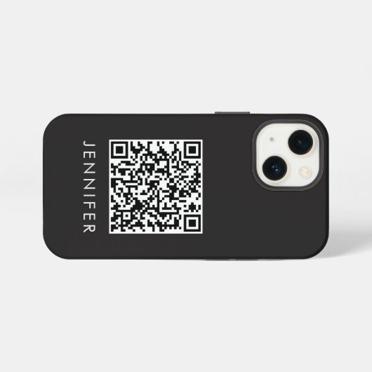 Modern Minimalist Black Executive QR Code Monogram iPhoneケース (裏面横)
