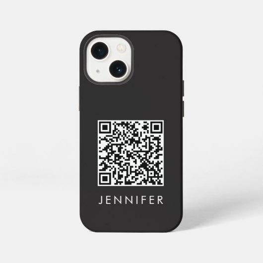 Modern Minimalist Black Executive QR Code Monogram iPhoneケース (裏面)
