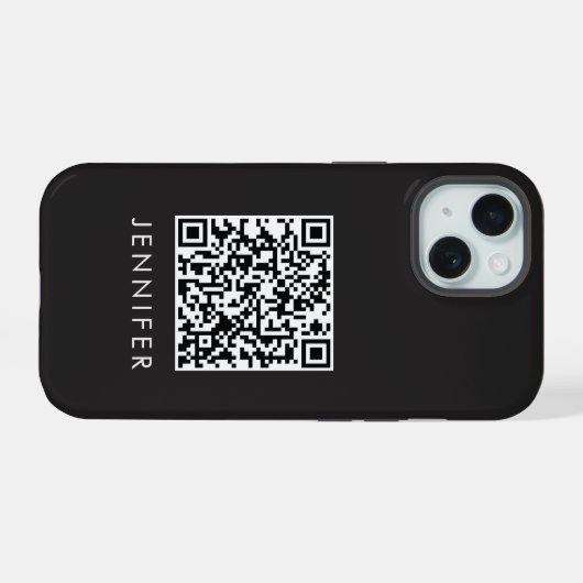 Modern Minimalist Black Executive QR Code Monogram iPhone 15ケース (裏面横)