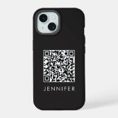 Modern Minimalist Black Executive QR Code Monogram iPhone 15ケース (裏面)