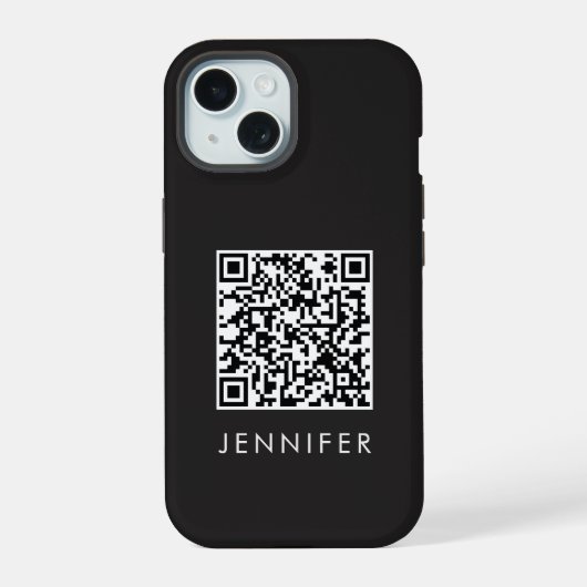 Modern Minimalist Black Executive QR Code Monogram iPhone 15ケース (裏面)