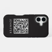 Modern Minimalist Black Executive QR Code Monogram iPhone 16ケース (裏面横)