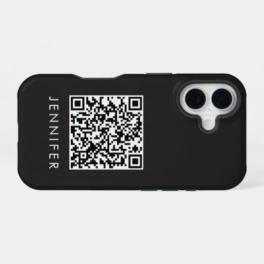 Modern Minimalist Black Executive QR Code Monogram iPhone 16ケース (裏面横)
