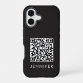Modern Minimalist Black Executive QR Code Monogram iPhone 16ケース (裏面)