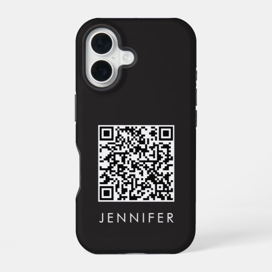 Modern Minimalist Black Executive QR Code Monogram iPhone 16ケース (裏面)