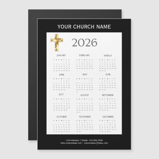 Modern Minimalist Black Gold 2026 Calendar Magnet (正面/裏面)