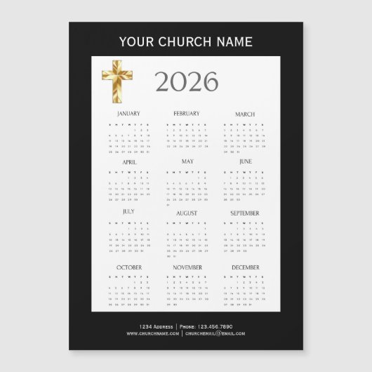 Modern Minimalist Black Gold 2026 Calendar Magnet (正面)