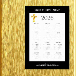 Modern Minimalist Black Gold 2026 Calendar Magnet
