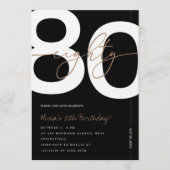 Modern Minimalist Black & Gold 80th Birthday Party 招待状 (正面)