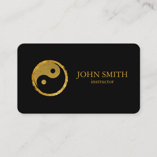 Modern Minimalist Black Gold Lotus Yoga Instructor 名刺 (正面)