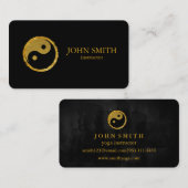 Modern Minimalist Black Gold Lotus Yoga Instructor 名刺 (正面/裏面)