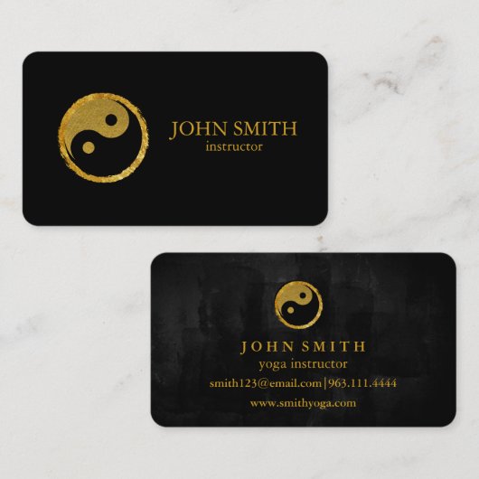 Modern Minimalist Black Gold Lotus Yoga Instructor 名刺 (正面/裏面)