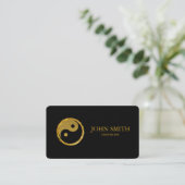 Modern Minimalist Black Gold Lotus Yoga Instructor 名刺 (スタンド正面)