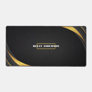 Modern Minimalist Black & Gold Pattern with Custom デスクマット