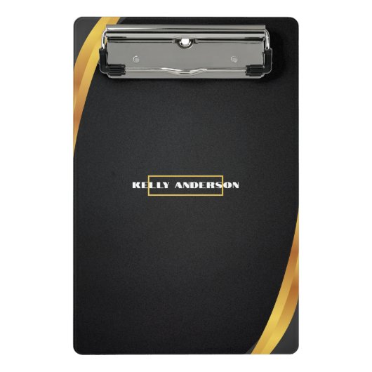 Modern Minimalist Black & Gold Pattern with Custom ミニクリップボード (正面)