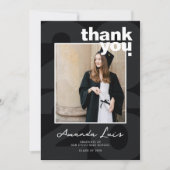Modern Minimalist Black Graduation Photo Collage サンキューカード (正面)