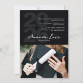 Modern Minimalist Black Graduation Photo Collage サンキューカード (裏面)