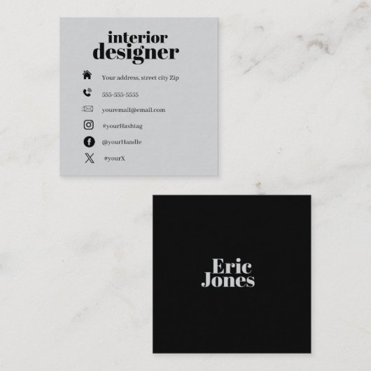 Modern minimalist black & grey professional スクエア名刺 (正面/裏面)