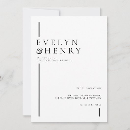 Modern Minimalist Black Line Photo Wedding 招待状 (正面)