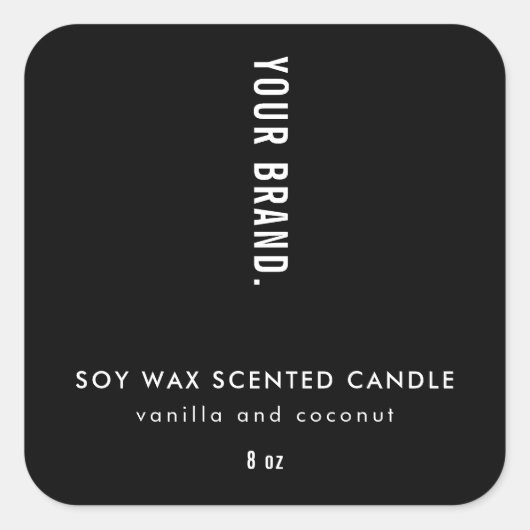 Modern Minimalist Black Packaging Candle Jar Label スクエアシール (正面)